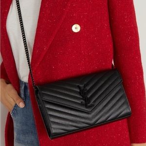 Monogramme YSL Grain de Poudre Leather Wallet on Chain